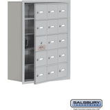 Recessed Mounted Cell Phone Storage Locker with 15 A Doors (14 usable) in Aluminum - Keyed Locks by Salsbury