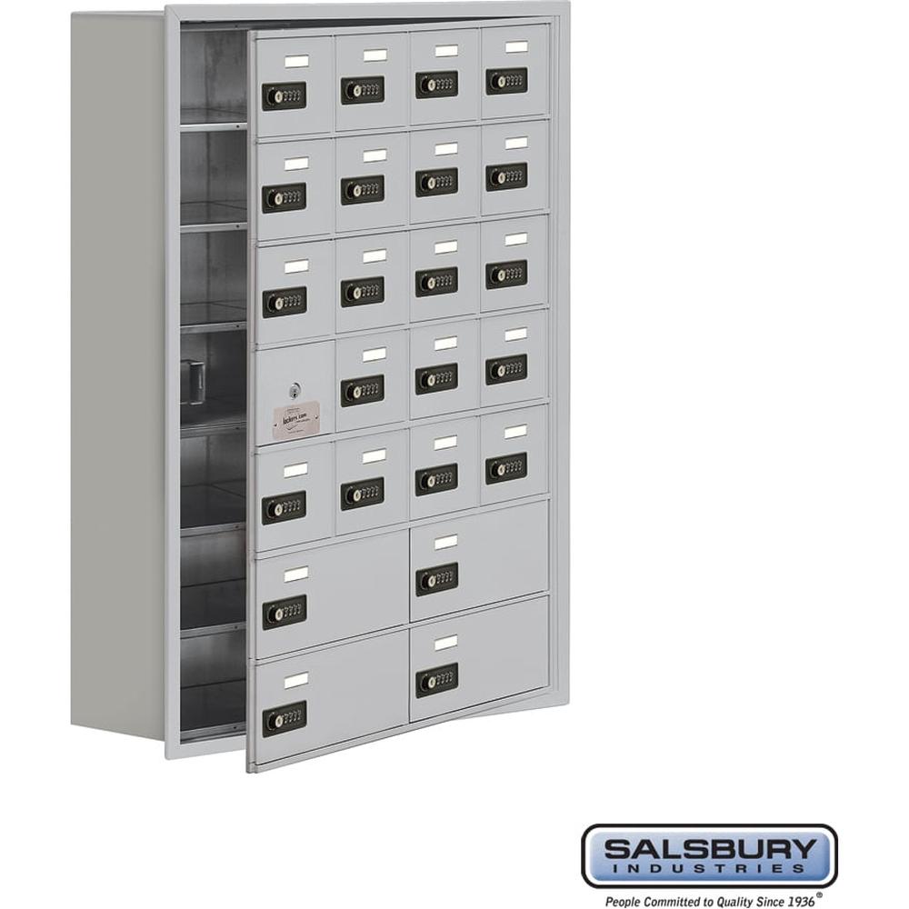 Recessed Mounted Cell Phone Storage Locker with 20 A Doors (19 usable) 4 B Doors in Aluminum - Keyed Locks by Salsbury