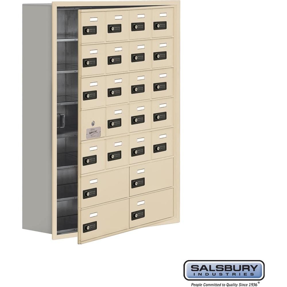 Recessed Mounted Cell Phone Storage Locker with 20 A Doors (19 usable) 4 B Doors in Aluminum - Keyed Locks by Salsbury