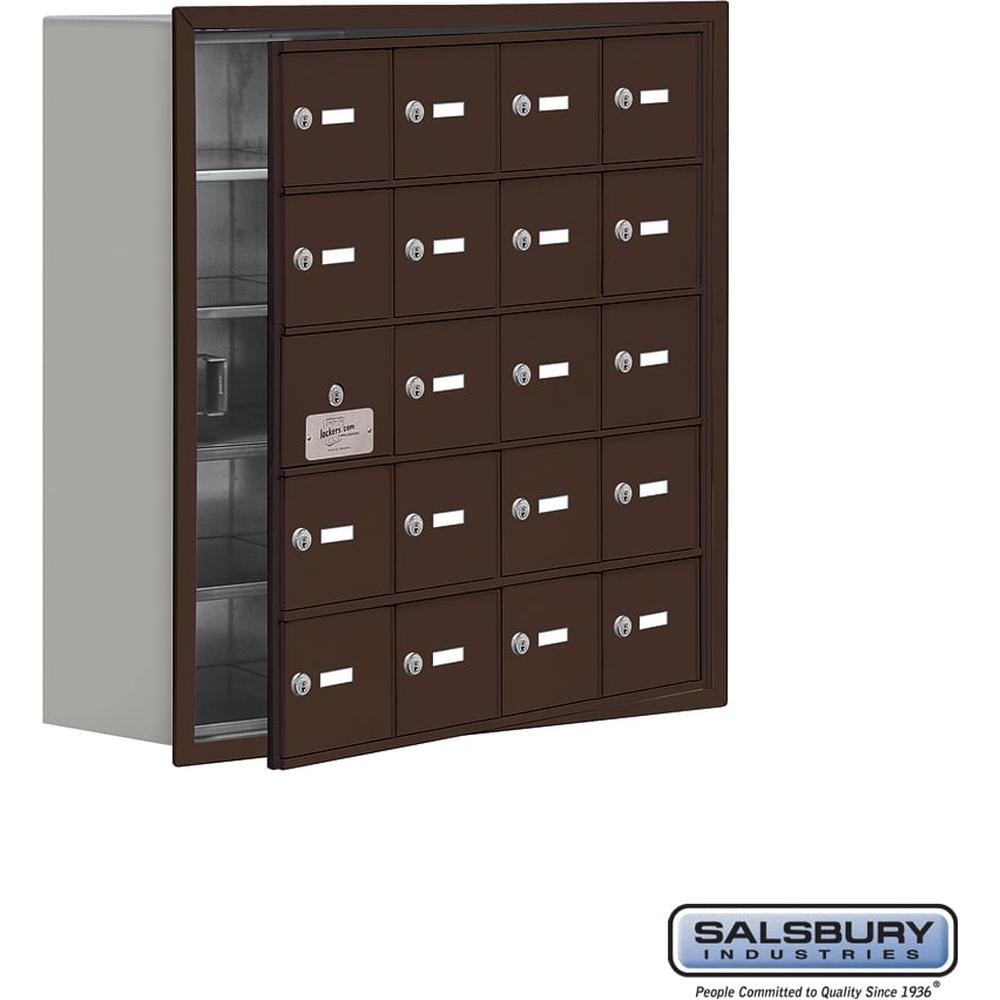 Recessed Mounted Cell Phone Storage Locker with 20 A Doors (19 usable) in Aluminum - Keyed Locks by Salsbury