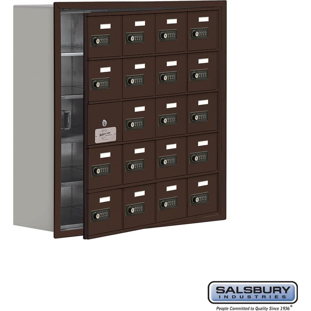 Recessed Mounted Cell Phone Storage Locker with 20 A Doors (19 usable) in Aluminum - Keyed Locks by Salsbury
