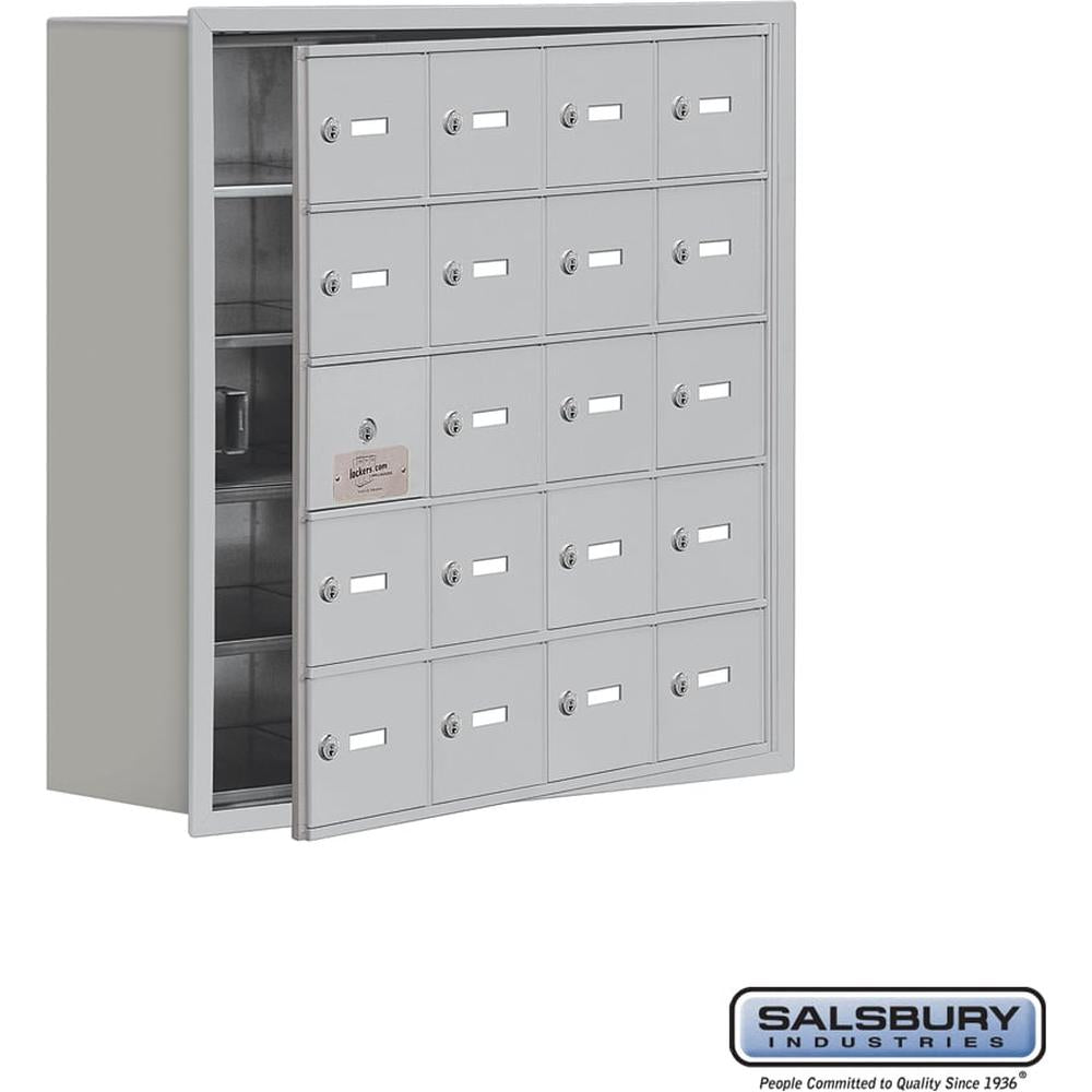 Recessed Mounted Cell Phone Storage Locker with 20 A Doors (19 usable) in Aluminum - Keyed Locks by Salsbury