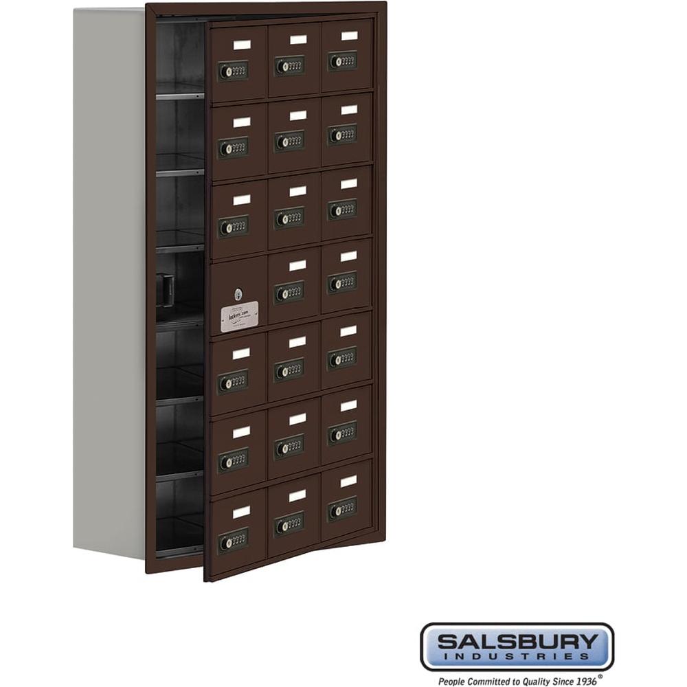 Recessed Mounted Cell Phone Storage Locker with 21 A Doors (20 usable) in Aluminum - Keyed Locks by Salsbury