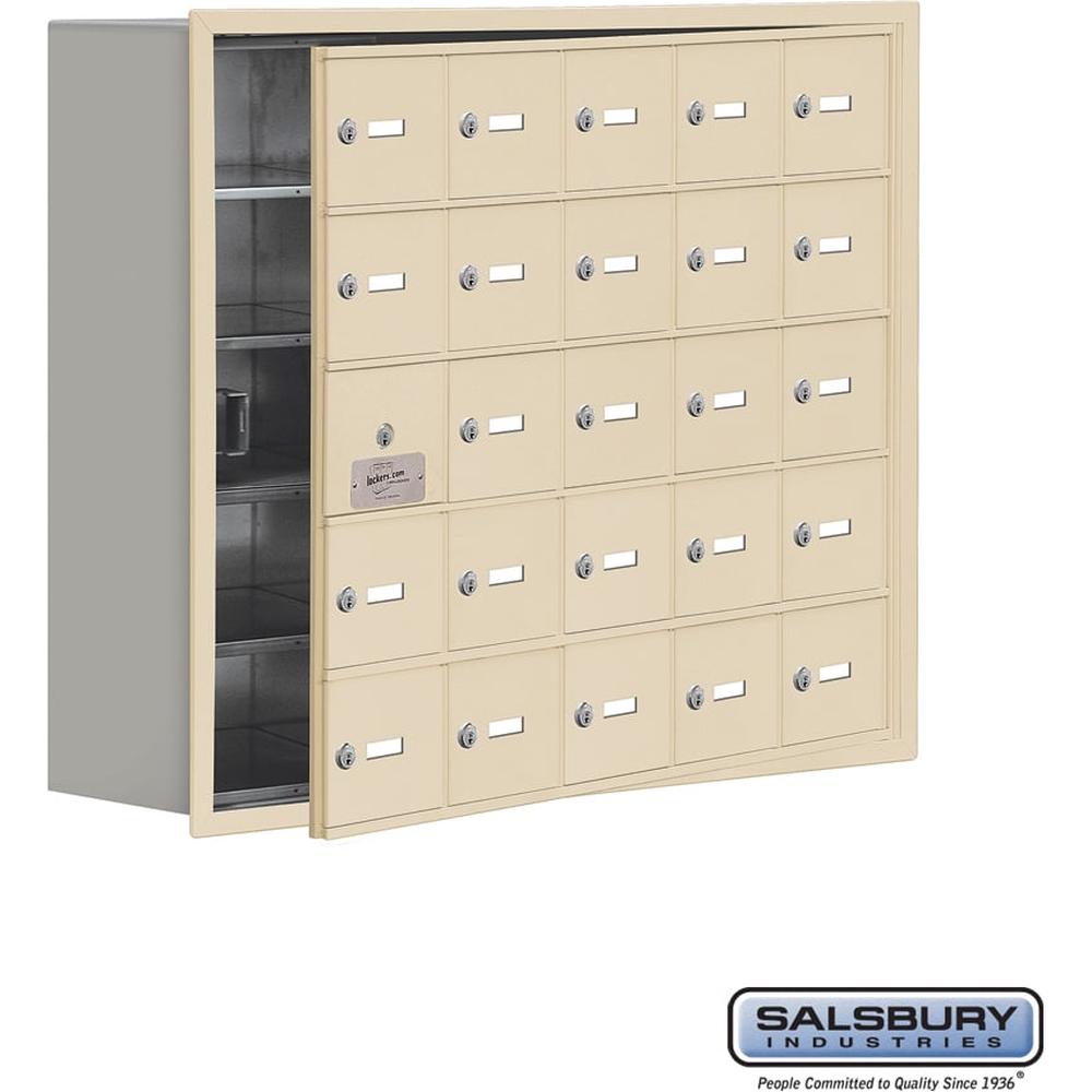 Recessed Mounted Cell Phone Storage Locker with 25 A Doors (24 usable) in Aluminum - Keyed Locks by Salsbury