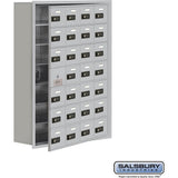 Recessed Mounted Cell Phone Storage Locker with 28 A Doors (27 usable) in Aluminum - Keyed Locks by Salsbury