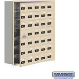 Recessed Mounted Cell Phone Storage Locker with 35 A Doors (34 usable) in Aluminum - Keyed Locks by Salsbury