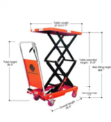 Katool Hydraulic Lift Table Cart 330lbs Manual Scissor Lift Table KT-Lift
