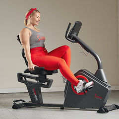 Sunny Health & Fitness Smart Programmable 16 Levels Electro-Magnetic Resistance Recumbent Exercise Bike