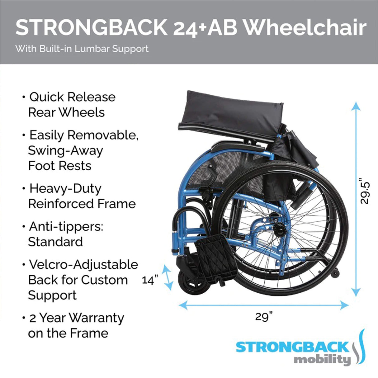 STRONGBACK 24+AB Wheelchair | Lightweight And Adjustable