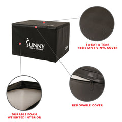 Sunny Health & Fitness 3-in-1 Heavy Foam Plyo Box, 30"/24"/20"