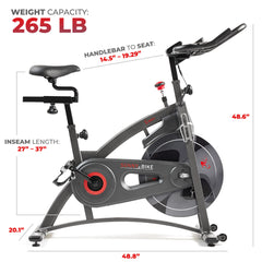 Sunny Health & Fitness Premium Magnetic Resistance Smart Indoor Cycling Bike with Quiet Belt Drive