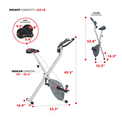 Sunny Health & Fitness Foldable Exercise Bike Space Saving Stationary Bike