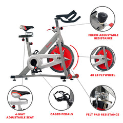 Sunny Health & Fitness 40 lb Flywheel Chain Drive Pro Indoor Cycling Exercise Bike