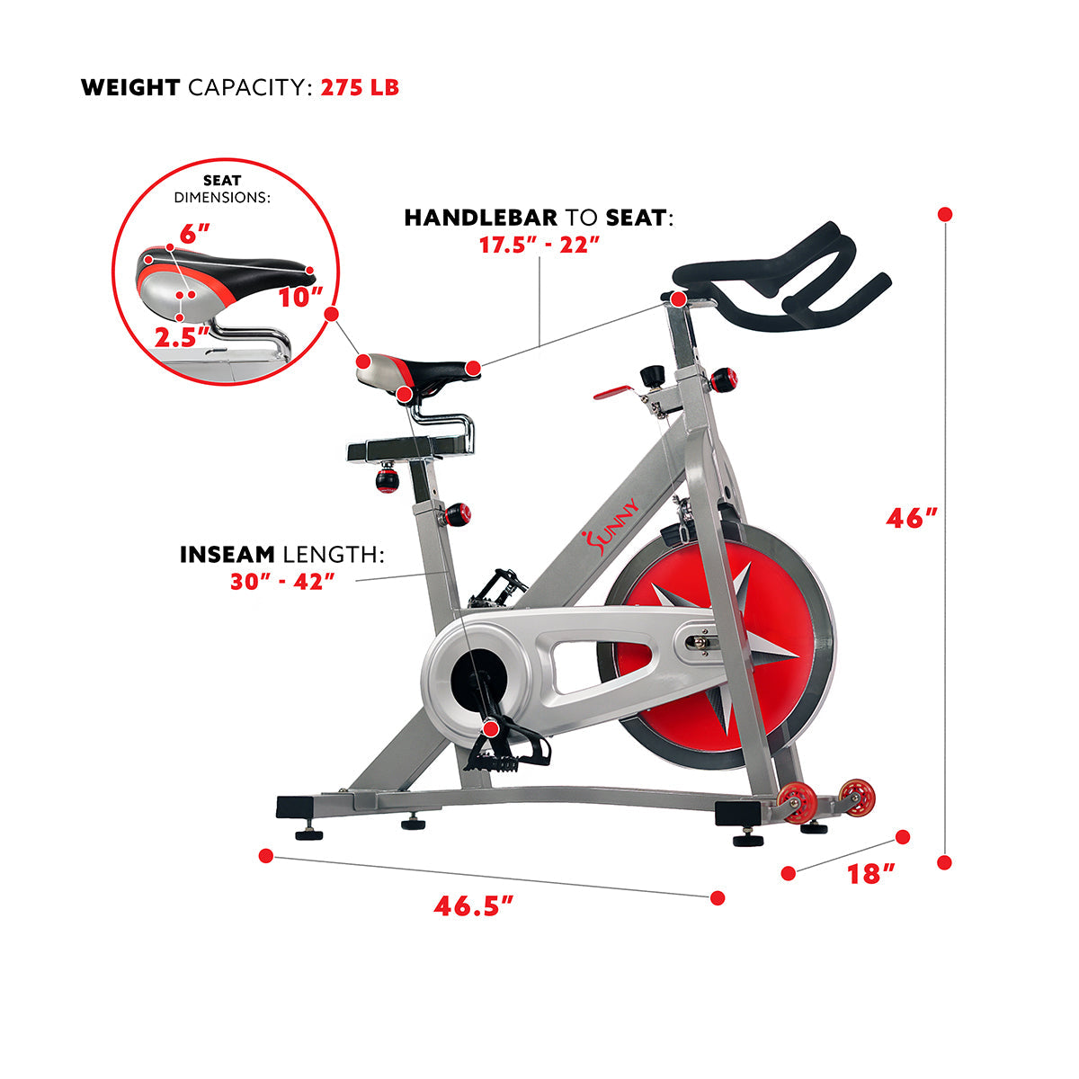 Sunny Health & Fitness 40 lb Flywheel Chain Drive Pro Indoor Cycling Exercise Bike