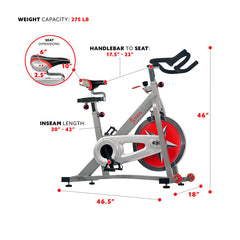 Sunny Health & Fitness 40 lb Flywheel Chain Drive Pro Indoor Cycling Exercise Bike