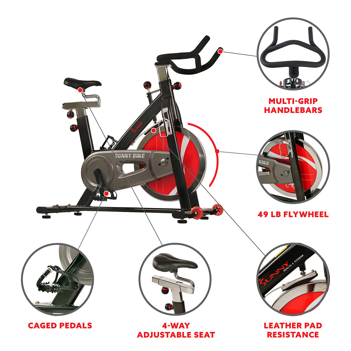 Sunny Health & Fitness Chain Drive Exercise Bike - Stationary Indoor Cycling Trainer