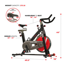 Sunny Health & Fitness Chain Drive Exercise Bike - Stationary Indoor Cycling Trainer