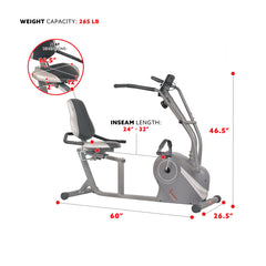 Sunny Health & Fitness Stationary Cross Trainer Recumbent Bike with Arms Exerciser