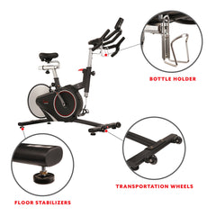 Sunny Health & Fitness Magnetic Rear Belt Drive Stationary Bike with Cadence Sensor, High Weight Indoor Cycling