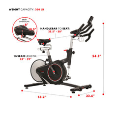 Sunny Health & Fitness Magnetic Rear Belt Drive Stationary Bike with Cadence Sensor, High Weight Indoor Cycling