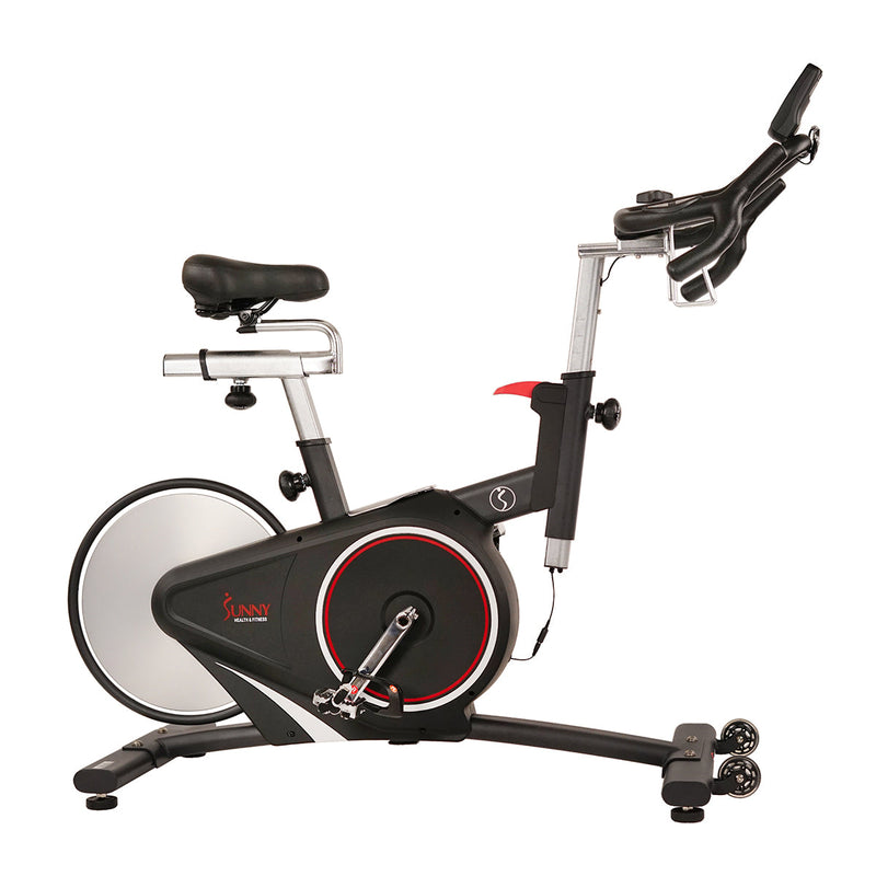 Sunny Health & Fitness Magnetic Rear Belt Drive Stationary Bike with Cadence Sensor, High Weight Indoor Cycling