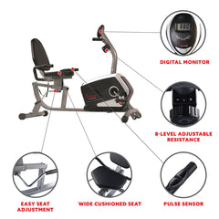 Sunny Health & Fitness Magnetic Recumbent Exercise Bike, 300 lb Capacity & Adjustable Seat