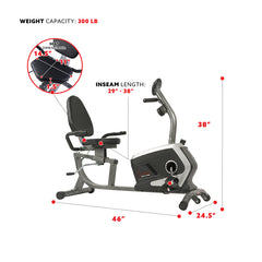 Sunny Health & Fitness Magnetic Recumbent Exercise Bike, 300 lb Capacity & Adjustable Seat