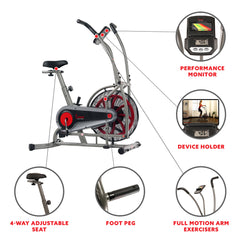 Sunny Health & Fitness Motion Air Bike, Fan Exercise Bike with Unlimited Air Resistance and Device Holder