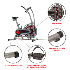 Sunny Health & Fitness Motion Air Bike, Fan Exercise Bike with Unlimited Air Resistance and Device Holder