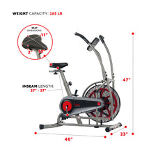 Sunny Health & Fitness Motion Air Bike, Fan Exercise Bike with Unlimited Air Resistance and Device Holder