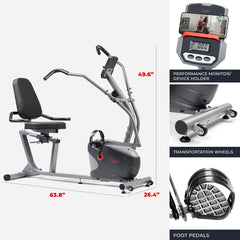 Sunny Health & Fitness Performance Smart Recumbent Bike with Arm Exerciser