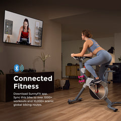 Sunny Health & Fitness Smart Two-stage Transmission Magnetic Belt Drive Upright Exercise Bike