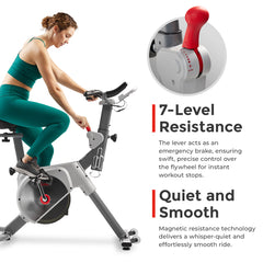 Sunny Health & Fitness Smart Two-stage Transmission Magnetic Belt Drive Upright Exercise Bike