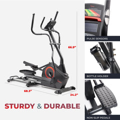 Sunny Health & Fitness Smart Premium Extra Long Stride Length Programmable Electro-Magnetic Elliptical