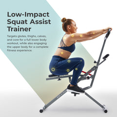 Sunny Health & Fitness Smart Upright Row-N-Ride® Hydraulic Squat Assist Trainer Machine for Abs and Glute Workout