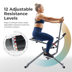 Sunny Health & Fitness Smart Upright Row-N-Ride® Hydraulic Squat Assist Trainer Machine for Abs and Glute Workout