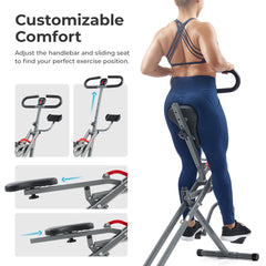 Sunny Health & Fitness Smart Upright Row-N-Ride® Hydraulic Squat Assist Trainer Machine for Abs and Glute Workout