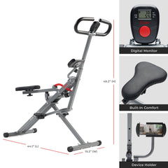 Sunny Health & Fitness Smart Upright Row-N-Ride® Hydraulic Squat Assist Trainer Machine for Abs and Glute Workout