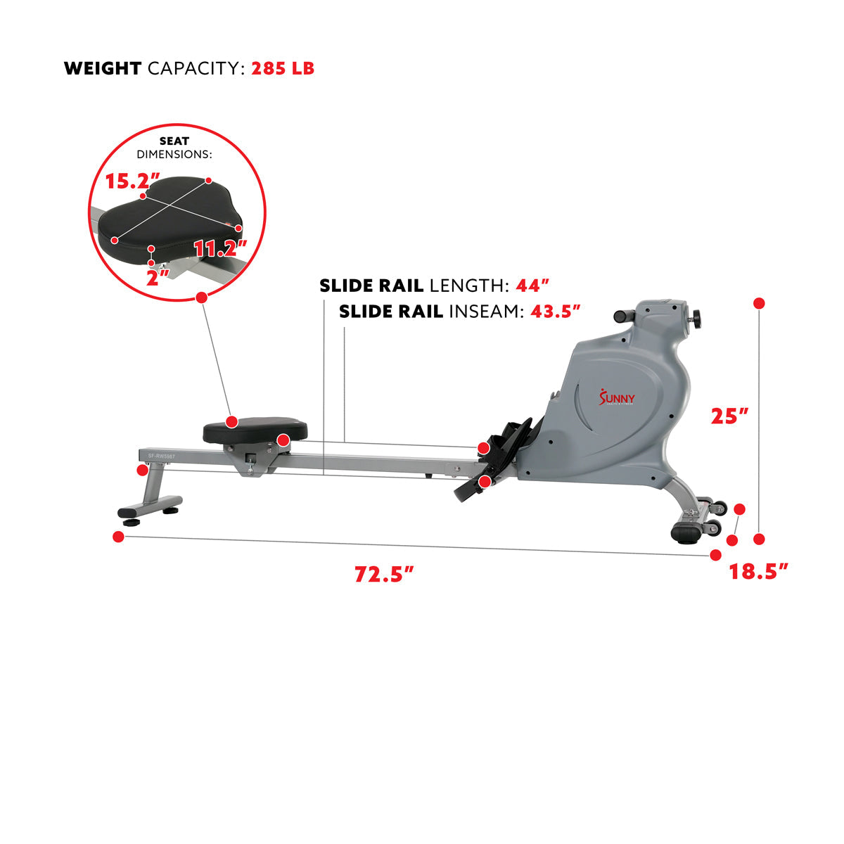 Sunny Health & Fitness Space Saving Rowing Machine Magnetic Rower