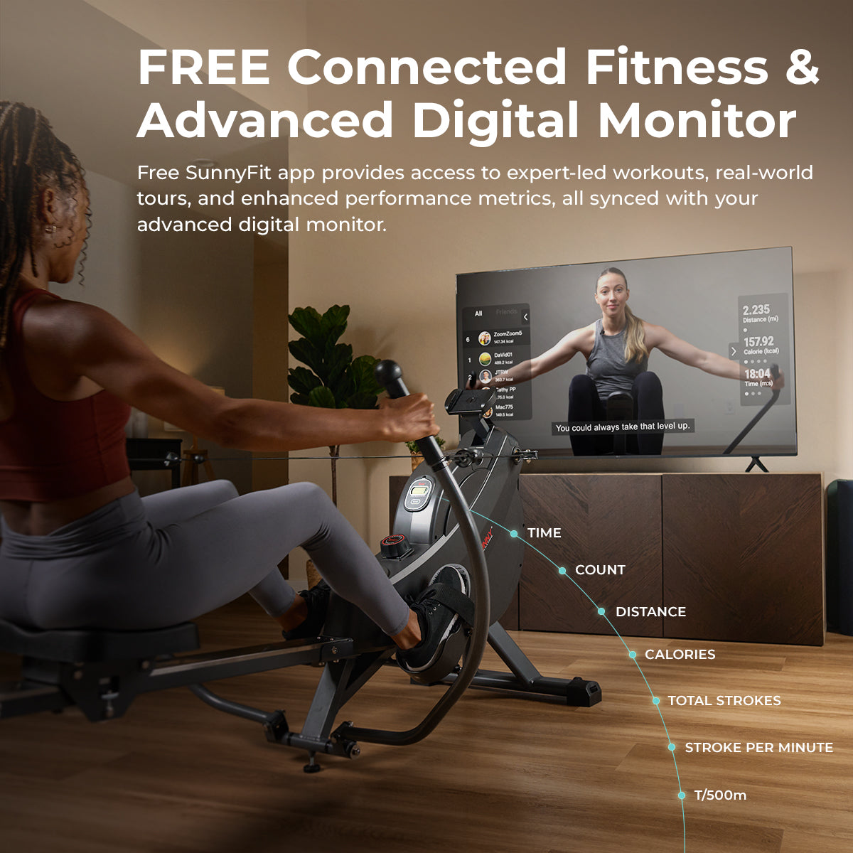 Sunny Health & Fitness Premium Smart Full Motion Magnetic Rowing Machine