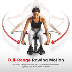 Sunny Health & Fitness Smart Compact Full Motion Rowing Machine with 12 Levels Hydraulic Resistance