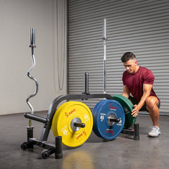 Sunny Health & Fitness Strength™ Premium Portable Weight Plates & Barbell Storage Rack