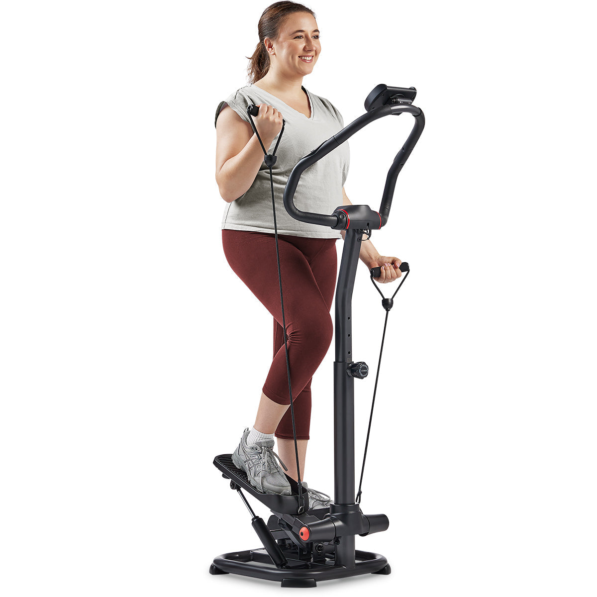 Sunny Health & Fitness Smart Heavy Duty Power Stepper with Handlebar and Resistance Bands