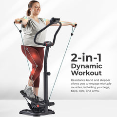 Sunny Health & Fitness Smart Heavy Duty Power Stepper with Handlebar and Resistance Bands