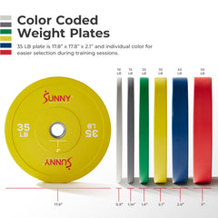 Sunny Health & Fitness Strength Elite 2-inch Rubber Olympic Weight Plates 10 - 55 LBS