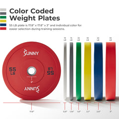 Sunny Health & Fitness Strength Elite 2-inch Rubber Olympic Weight Plates 10 - 55 LBS