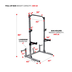 Sunny Health & Fitness Power Squat Rack w/ Attachments & High Weight Capacity, Olympic Weight Plate Storage, & Swivel Landmine