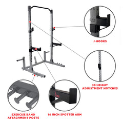 Sunny Health & Fitness Power Squat Rack w/ Attachments & High Weight Capacity, Olympic Weight Plate Storage, & Swivel Landmine