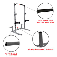 Sunny Health & Fitness Power Squat Rack w/ Attachments & High Weight Capacity, Olympic Weight Plate Storage, & Swivel Landmine