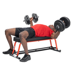 Sunny Health & Fitness Power Zone Premium Strength Flat Bench With Dumbbell Rack